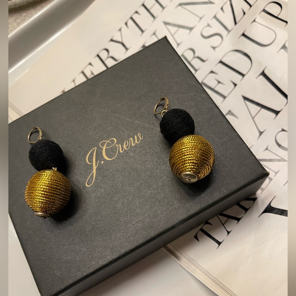 J. Crew Black and Gold Spherical Earrings